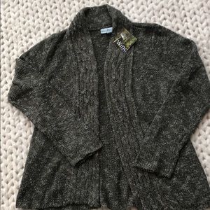 Green and white Sweater with cabling down front